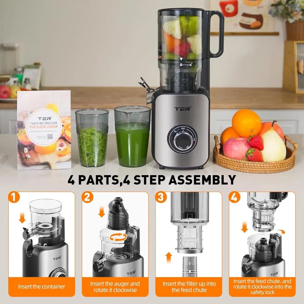 Juicer Machine Slow Masticating Juicer Cold Press 4.8" Wide