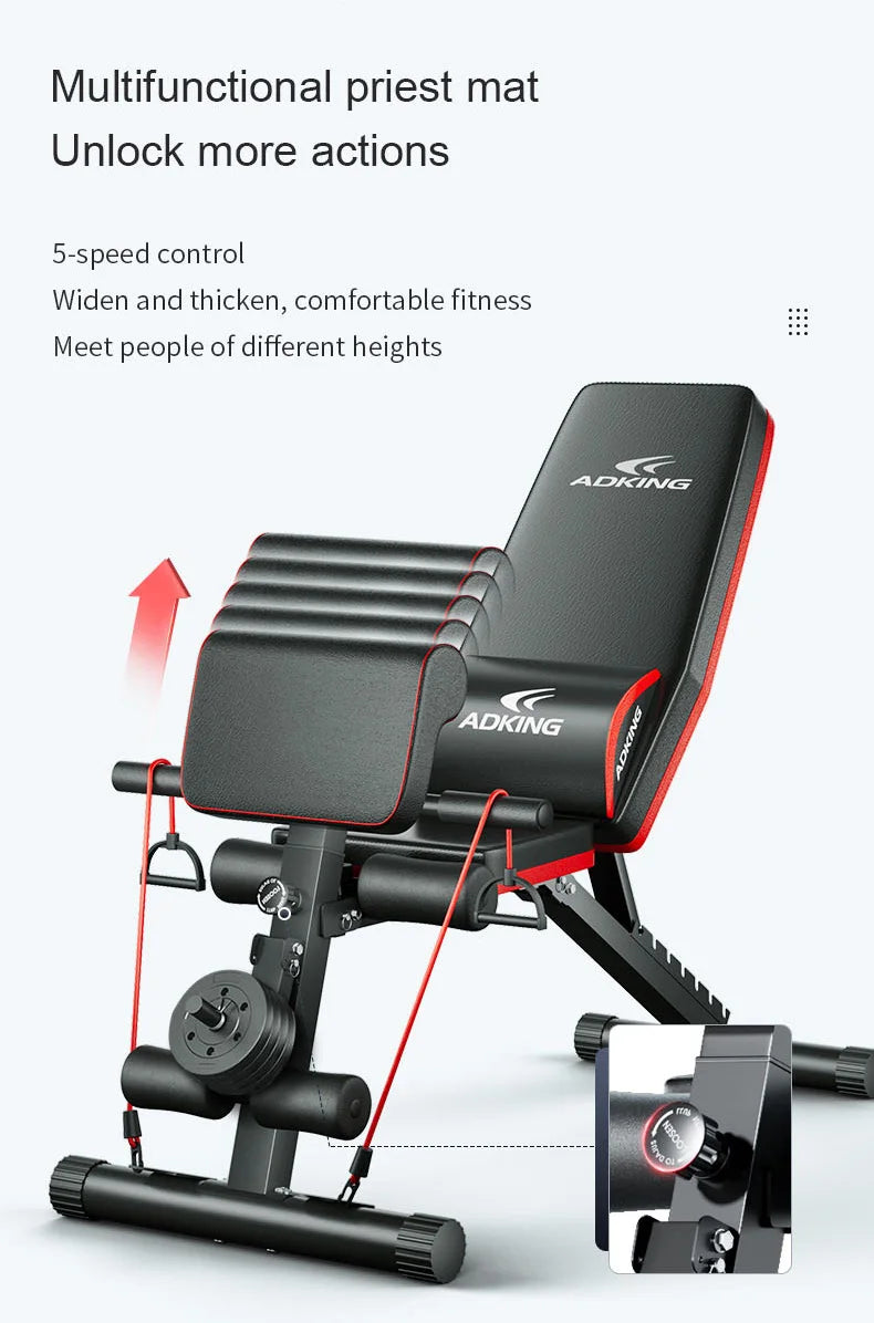 Fully foldable adjustable fitness bench, multi-functional