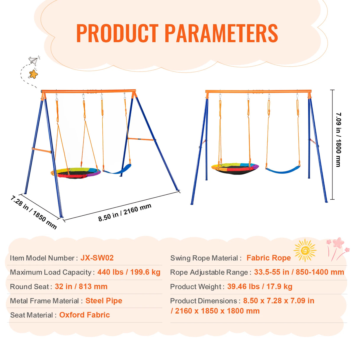 Swing Set for Backyard 600lbs Capacity