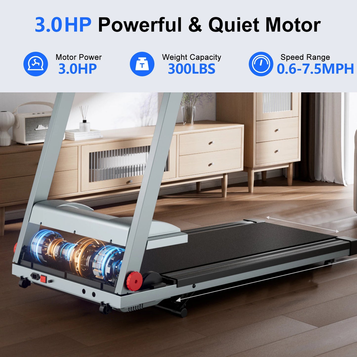 3.0HP Treadmill with 5% Incline Folding Handles LCD Screen 300lbs