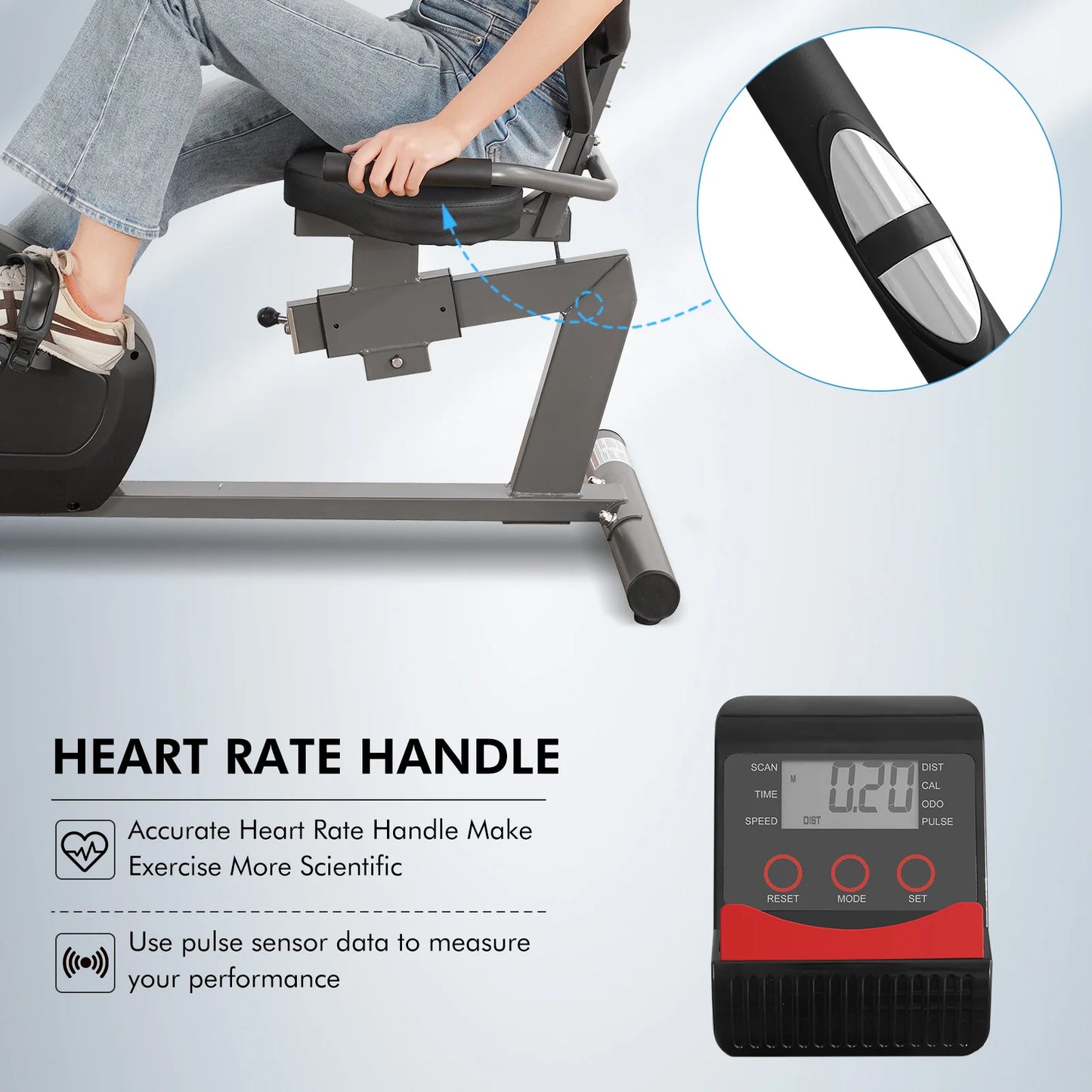 Recumbent Exercise Bike Sturdy Quiet 8 Levels Large seat