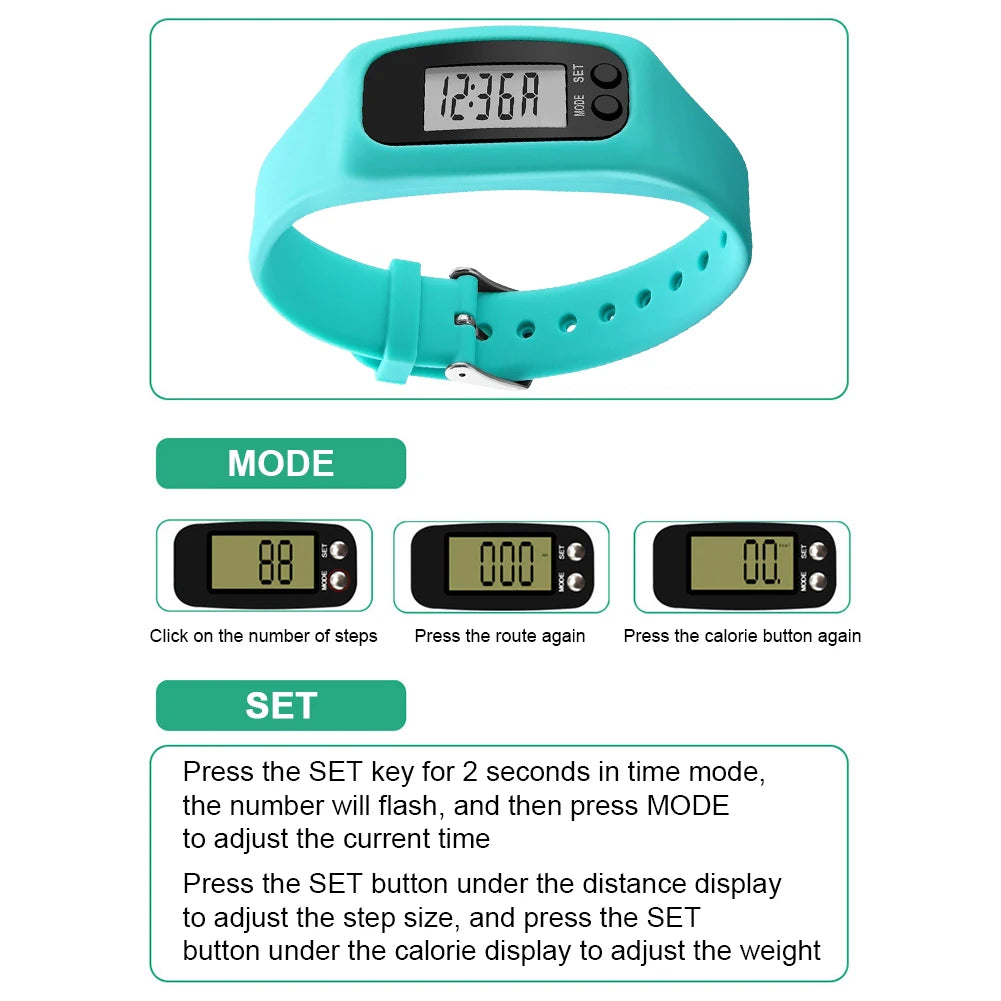 LED Pedometer Bracelet Wrist Calorie Counter 12/24H Display