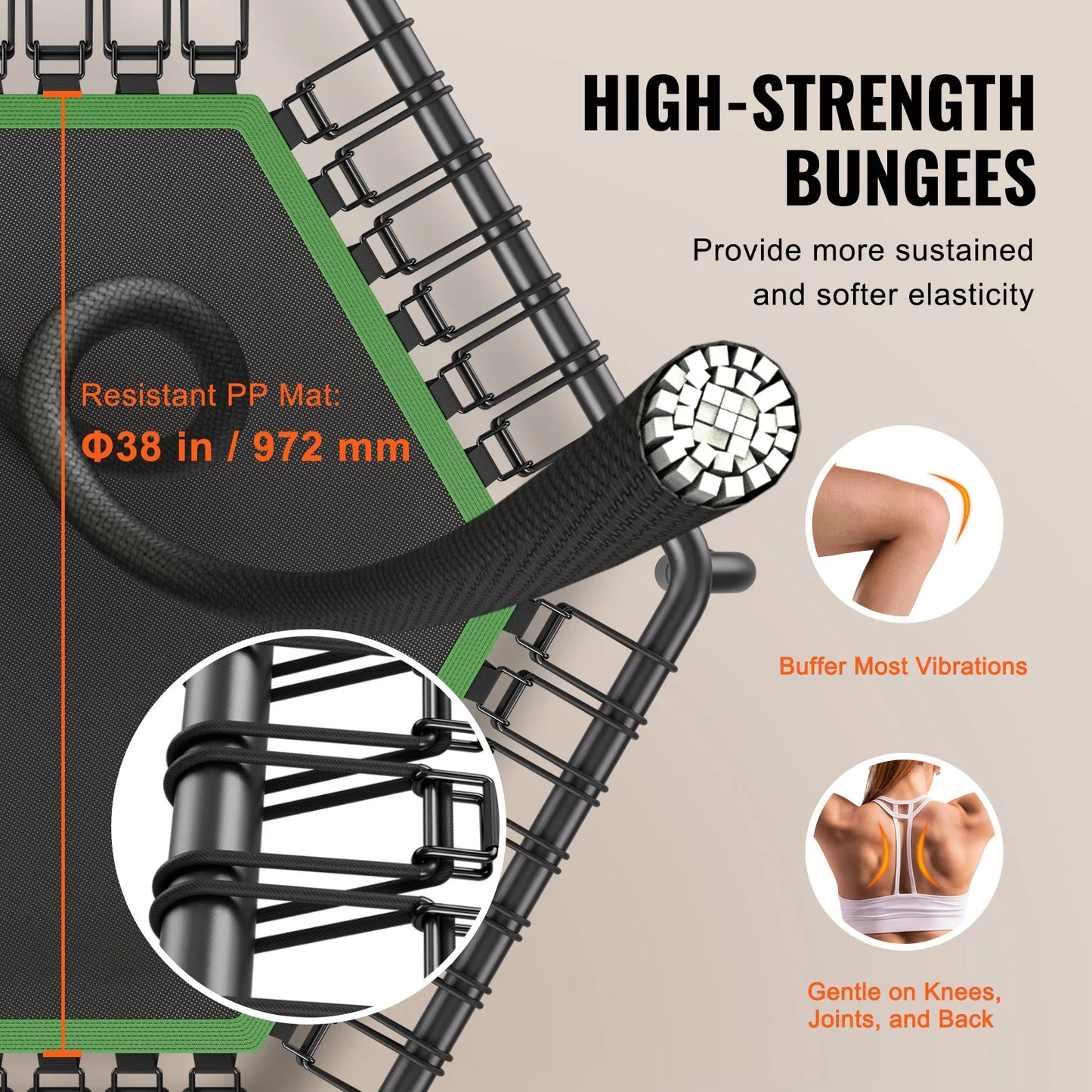 Mini Trampoline 54.5Inch w/ 3 Levels Height Adjustable Foam Handle