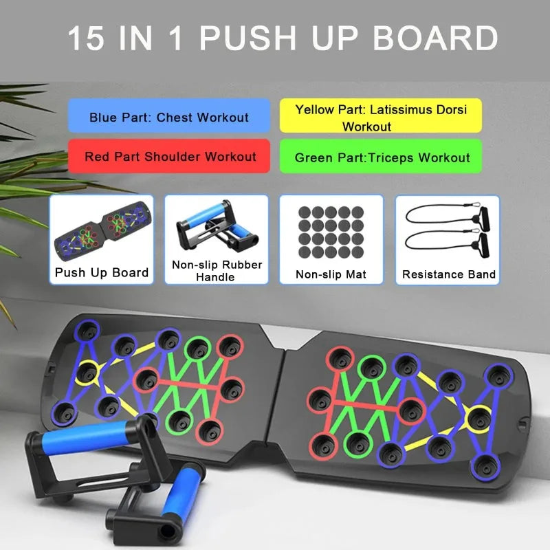 Foldable Push Up Board with Resistance Bands