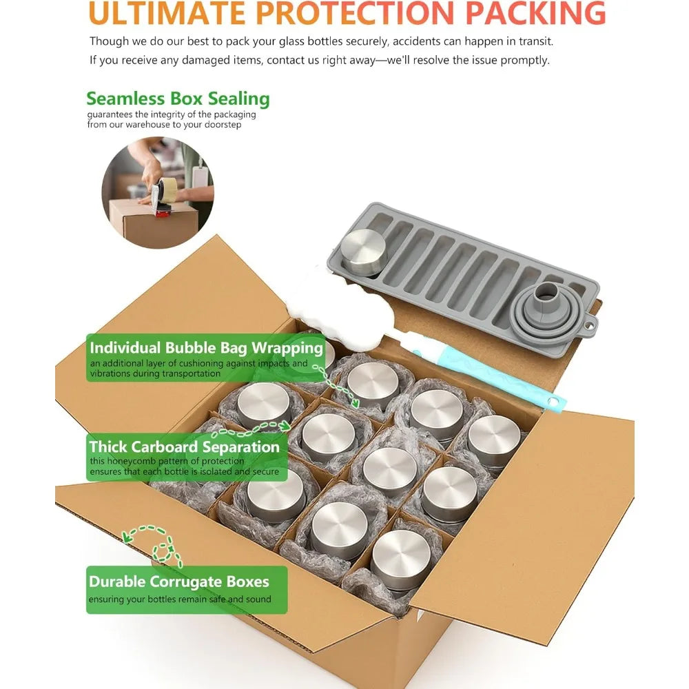 Glass Water Bottles with Lids 10 oz, Reusable