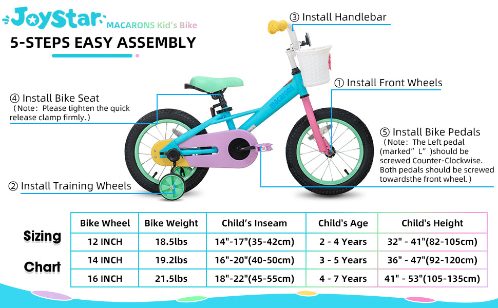 JOYSTAR 12 14 16 Inch Kids Bike 33-53 Inch, Bike with Training Wheels