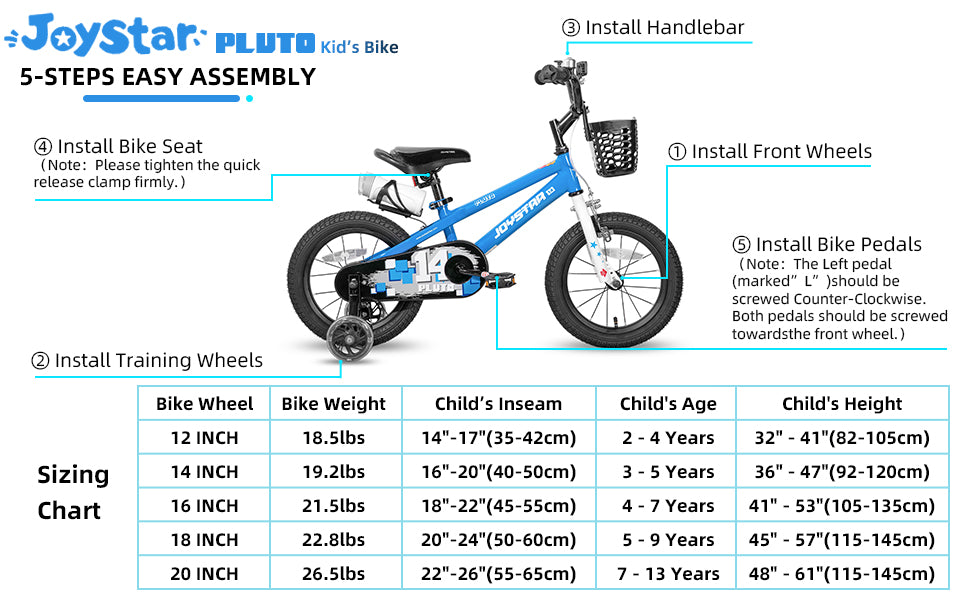JOYSTAR 12 14 16 18 20 Inch Kids Bike with Light Up Training Wheels