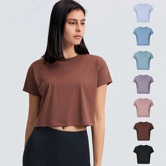 Loose Seamless Sport crop Short Sleeve t-shirts