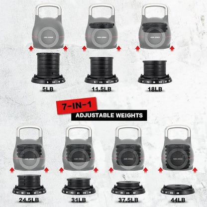 7-in-1 Adjustable Kettlebell, Quick-Adjust Kettlebell 5-44 LBS Adjustable Weights
