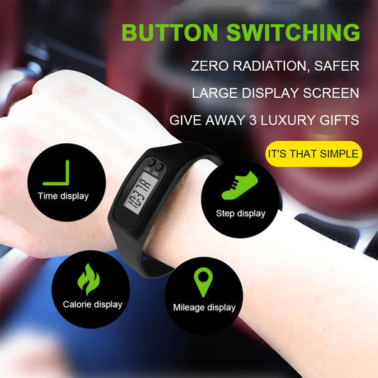 LED Pedometer Bracelet Wrist Calorie Counter 12/24H Display