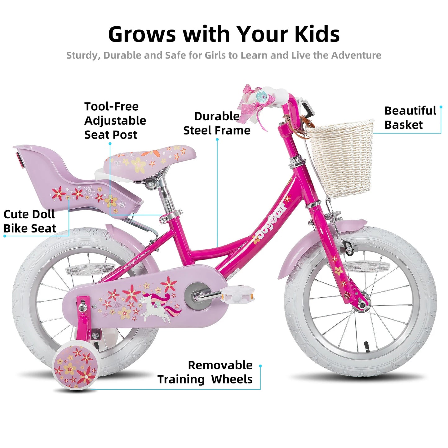 Bike for Girls Ages 2-9 Years Old, 12 14 16 18 Inch, with Training Wheels, Doll Seat, Streamers and Basket
