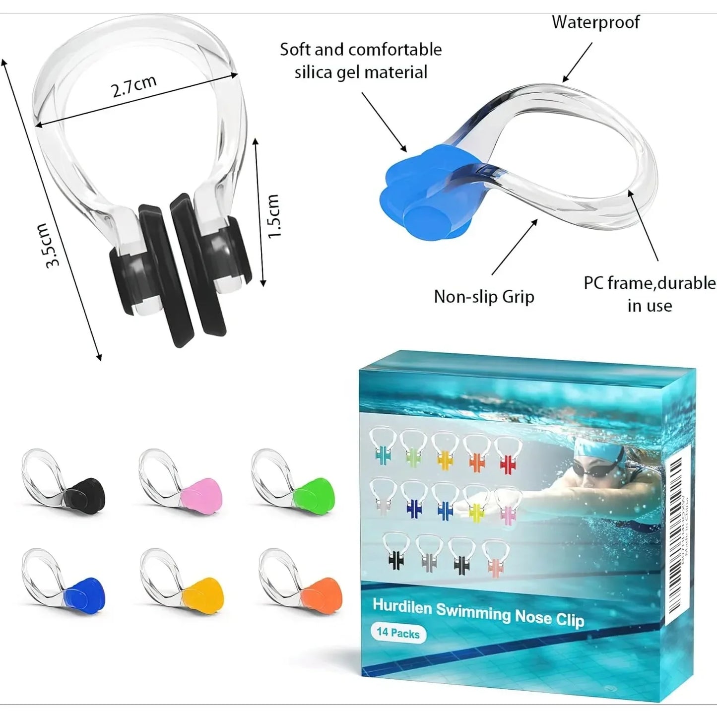 Swimming nose clip, 14 packs of waterproof silicone