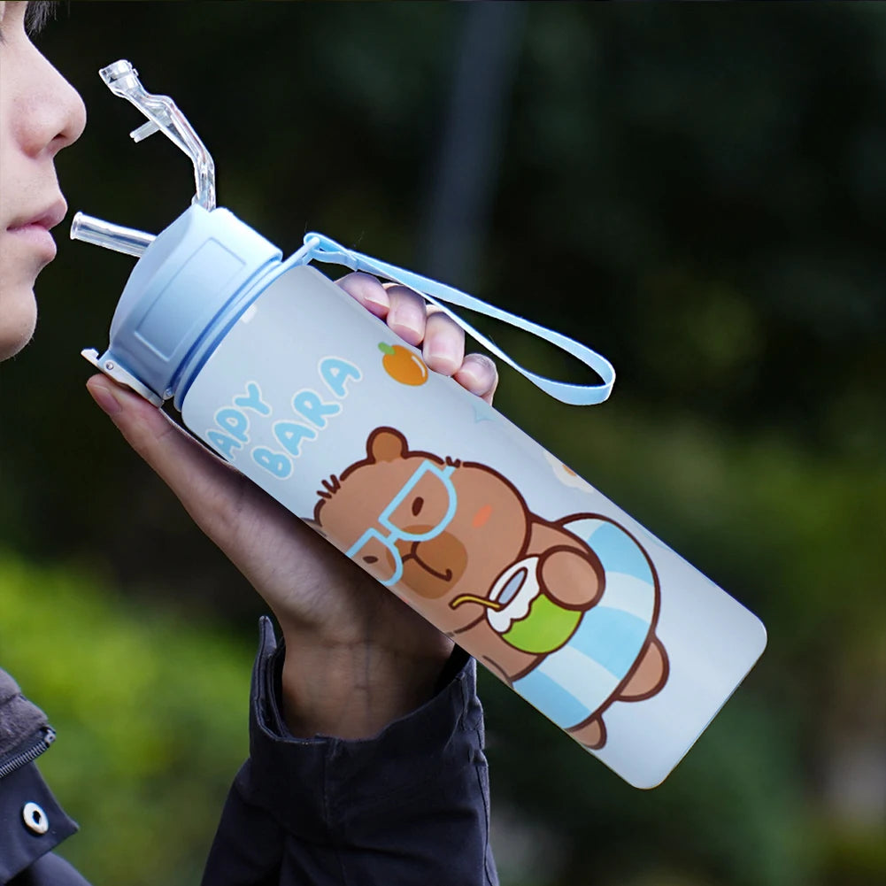 700ml Cute Water bottle with Straw & Handle Portable
