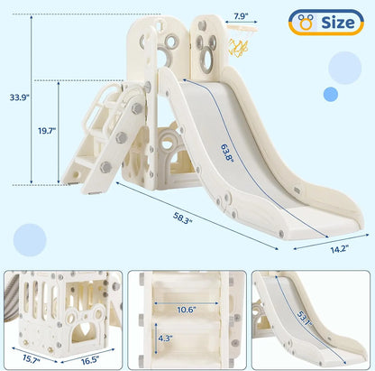 L-Shaped 5 in 1 Slide Climber, with Ball & Hoop