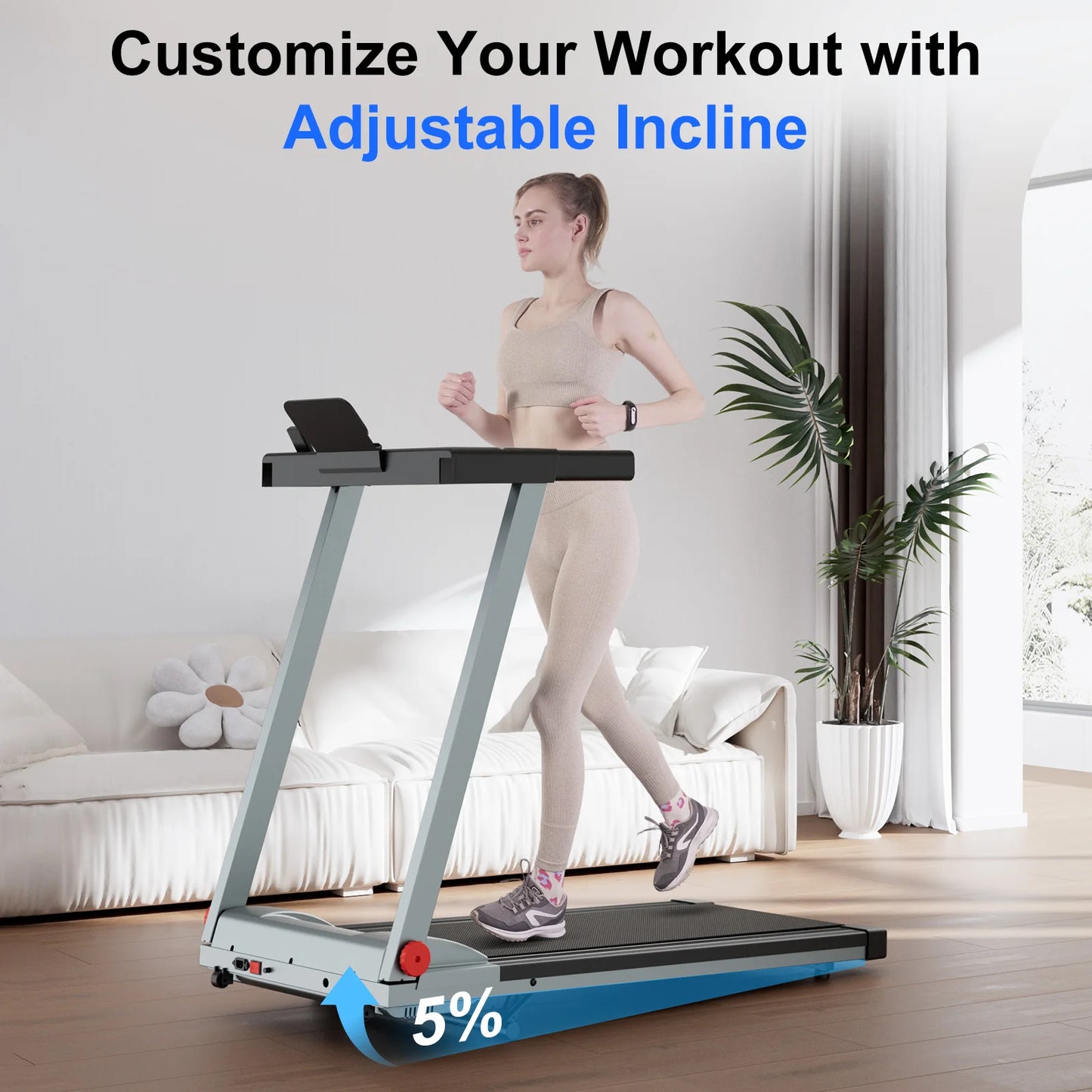 3.0HP Treadmill with 5% Incline Folding Handles LCD Screen 300lbs