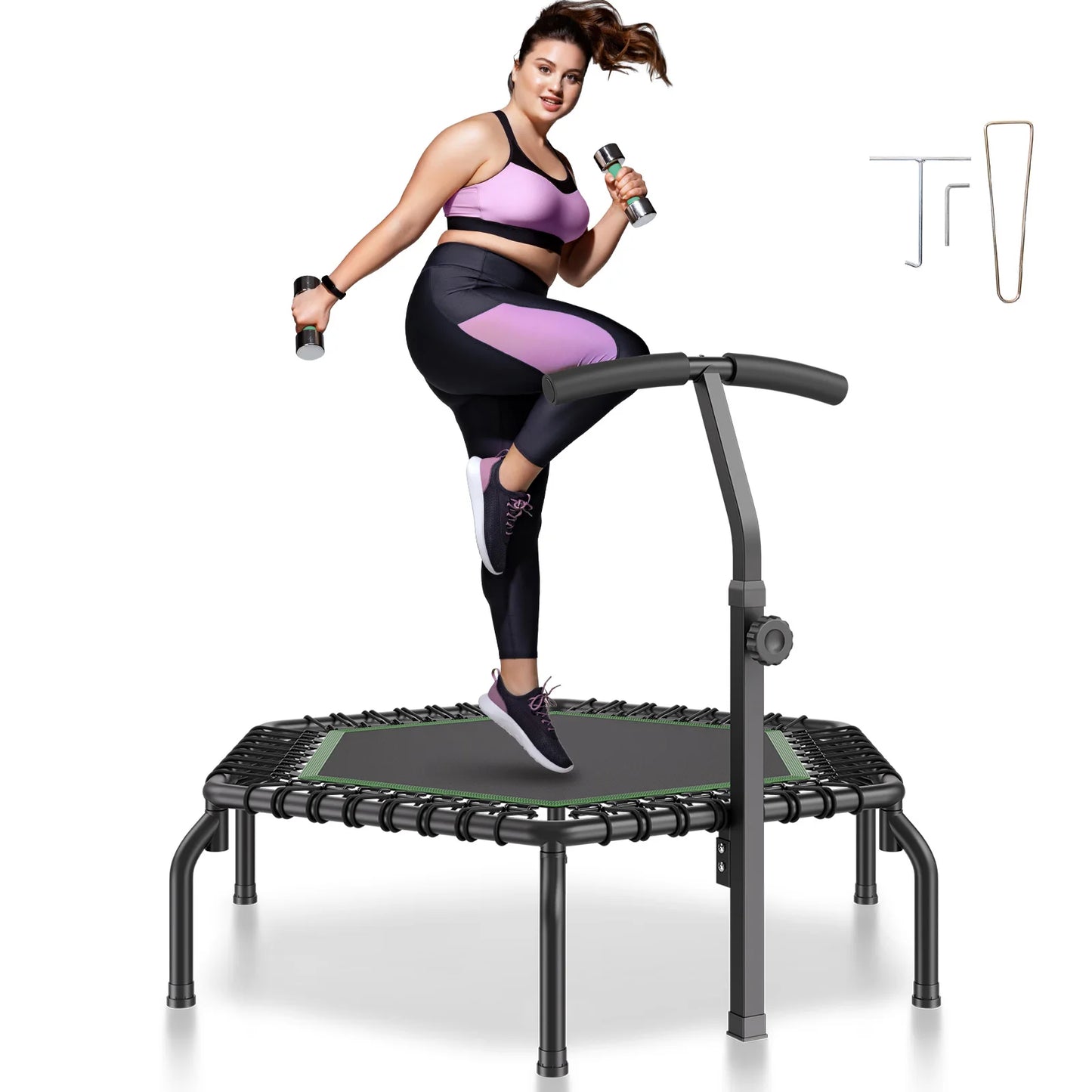 Mini Trampoline 54.5Inch w/ 3 Levels Height Adjustable Foam Handle