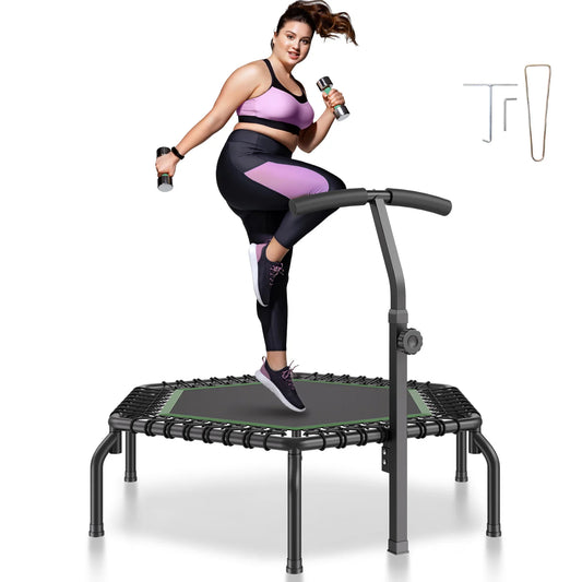 Mini Trampoline 54.5Inch w/ 3 Levels Height Adjustable Foam Handle