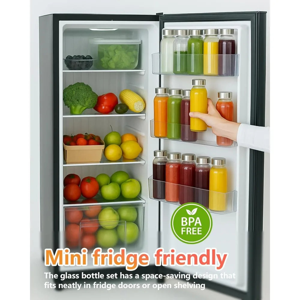 Glass Water Bottles with Lids 10 oz, Reusable