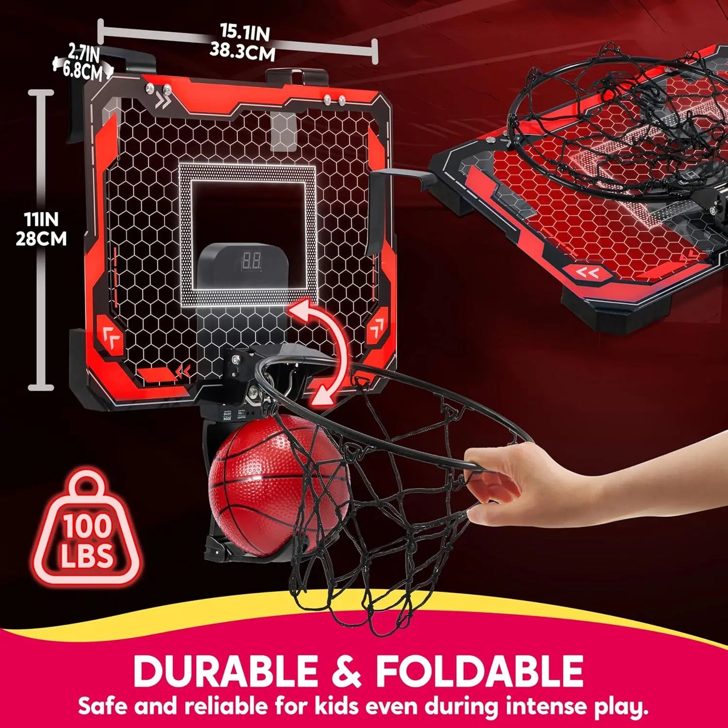 Mini Indoor Basketball Hoop Light Up Over The Door Basket