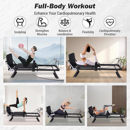 Foldable Reformer Pilates Machine with Adjustable Heights