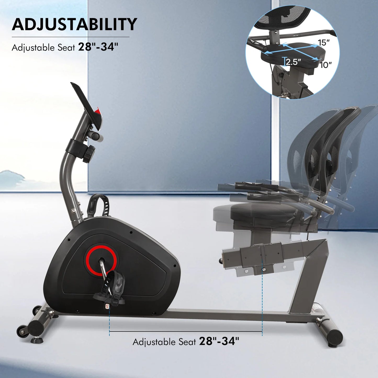 Recumbent Exercise Bike Sturdy Quiet 8 Levels Large seat