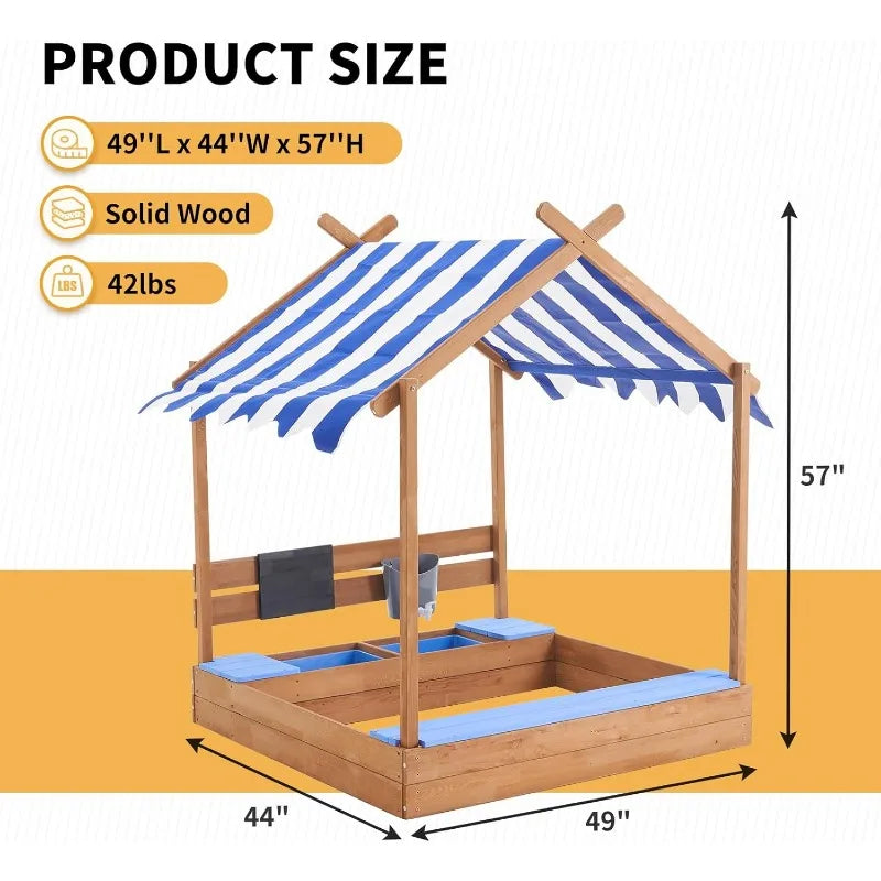 Large Wooden Sandbox with Roof, 49''
