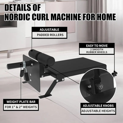 ‌Nordic Hamstring Curl Machine, Height Adjustable Bench