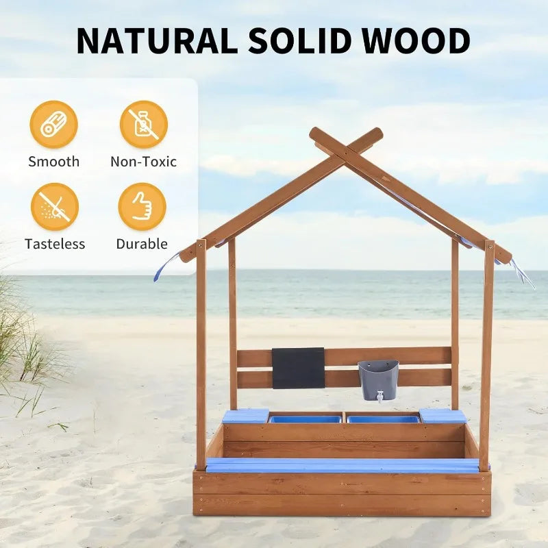 Large Wooden Sandbox with Roof, 49''