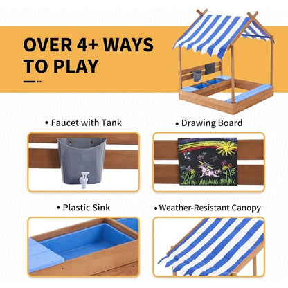 Large Wooden Sandbox with Roof, 49''