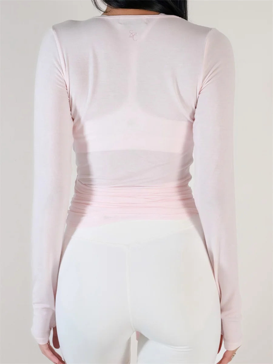 Women's Ballet Wrap Tops Solid Long Sleeve