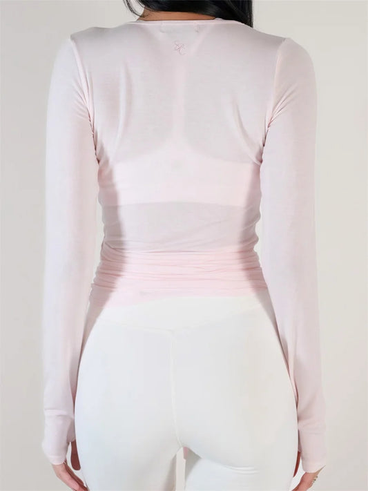 Women's Ballet Wrap Tops Solid Long Sleeve