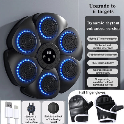 Adjustable Speed Workout Boxing Wall Pad RGB Light with Gloves
