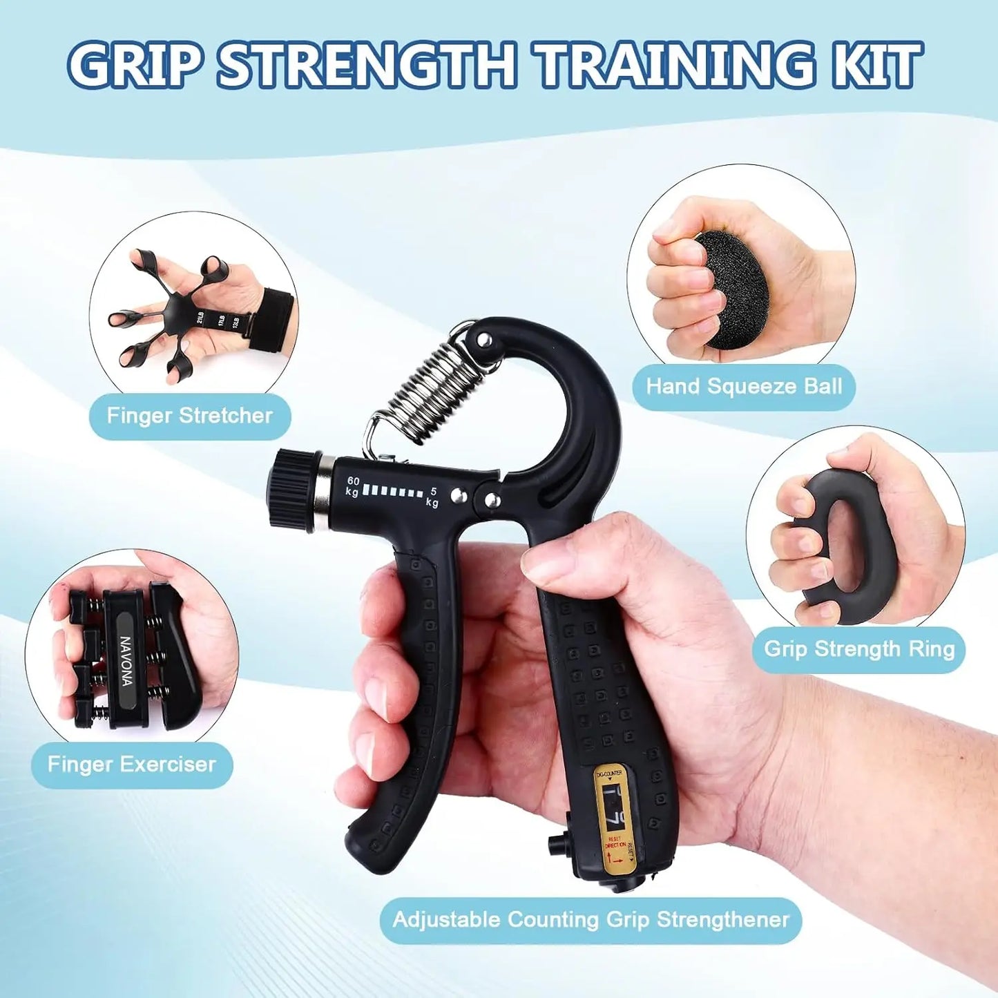 Hand Grip Strengthener Exercise Kit with 5 Pieces