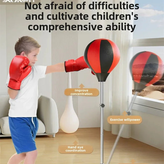 Adjustable children's boxing training set with 360° bounce