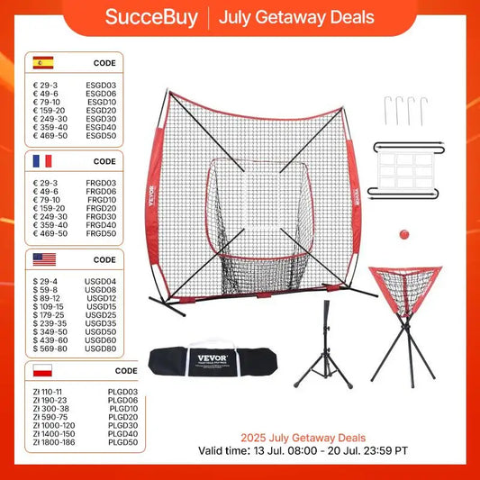 SucceBuy 7ft x 7ft Portable Baseball Softball Practice Training Net