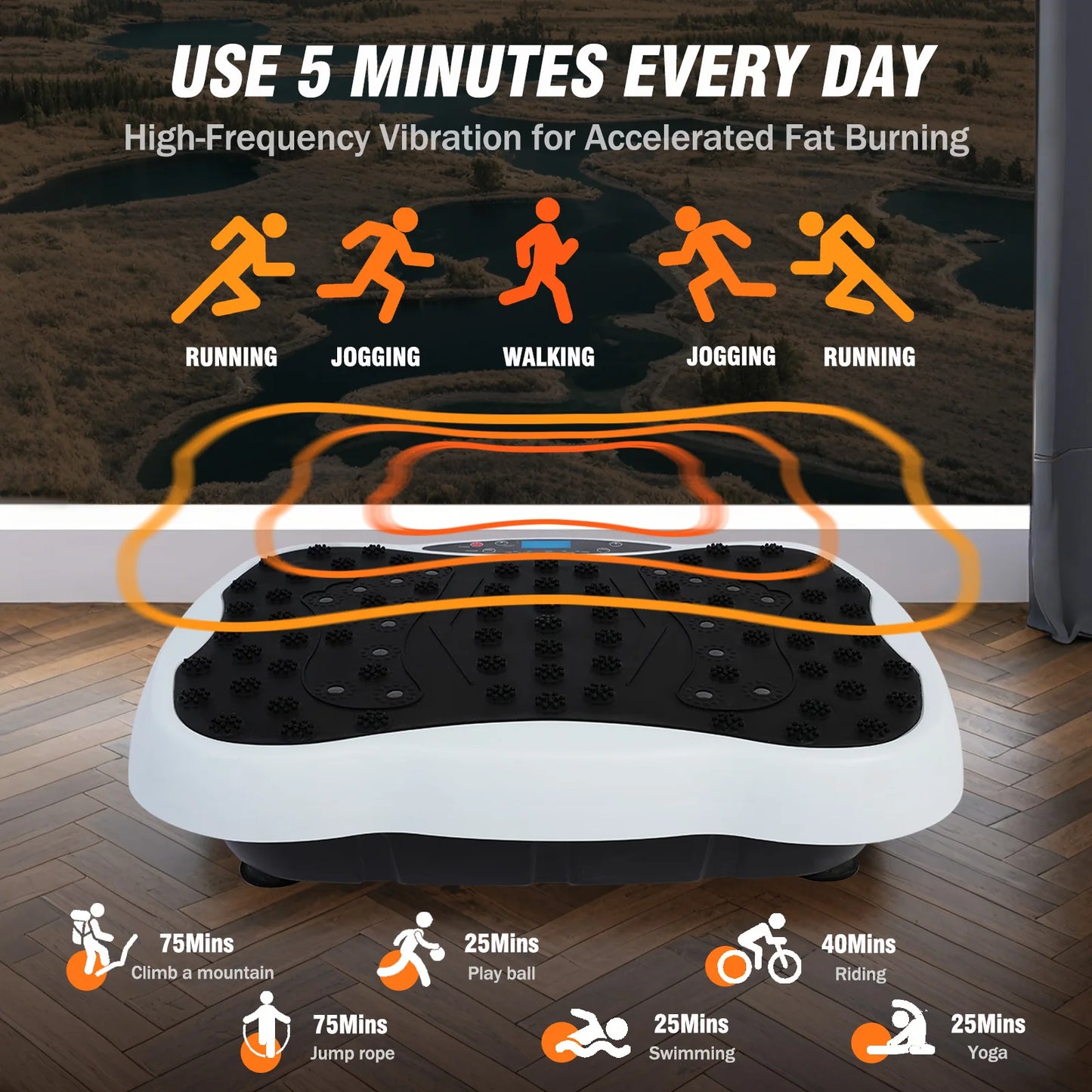 Full-Body Vibration Plate 330lbs Resistance Bands Remote Control