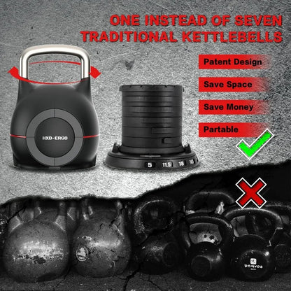 7-in-1 Adjustable Kettlebell, Quick-Adjust Kettlebell 5-44 LBS Adjustable Weights