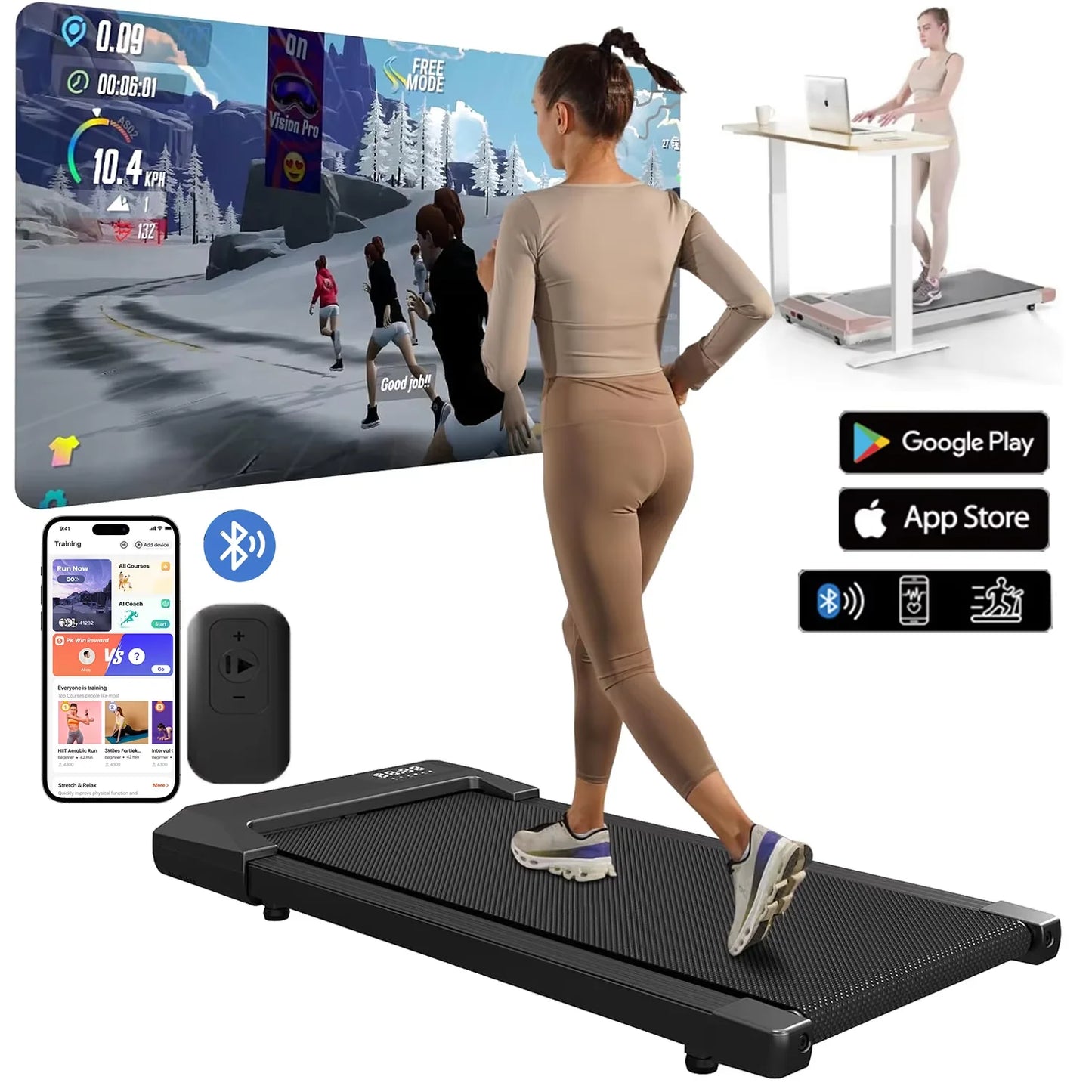 300lbs Treadmill 2.5HPmills Walking Pad LCD Digital Data Display