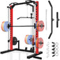All-in-One Power Cage Squat Rack with LAT Pulldown, Cable Machine