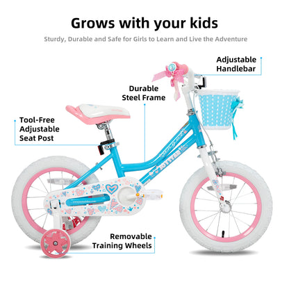 Colorful Girls Bike with Basket & Training Wheels 12 14 16 18 Inch