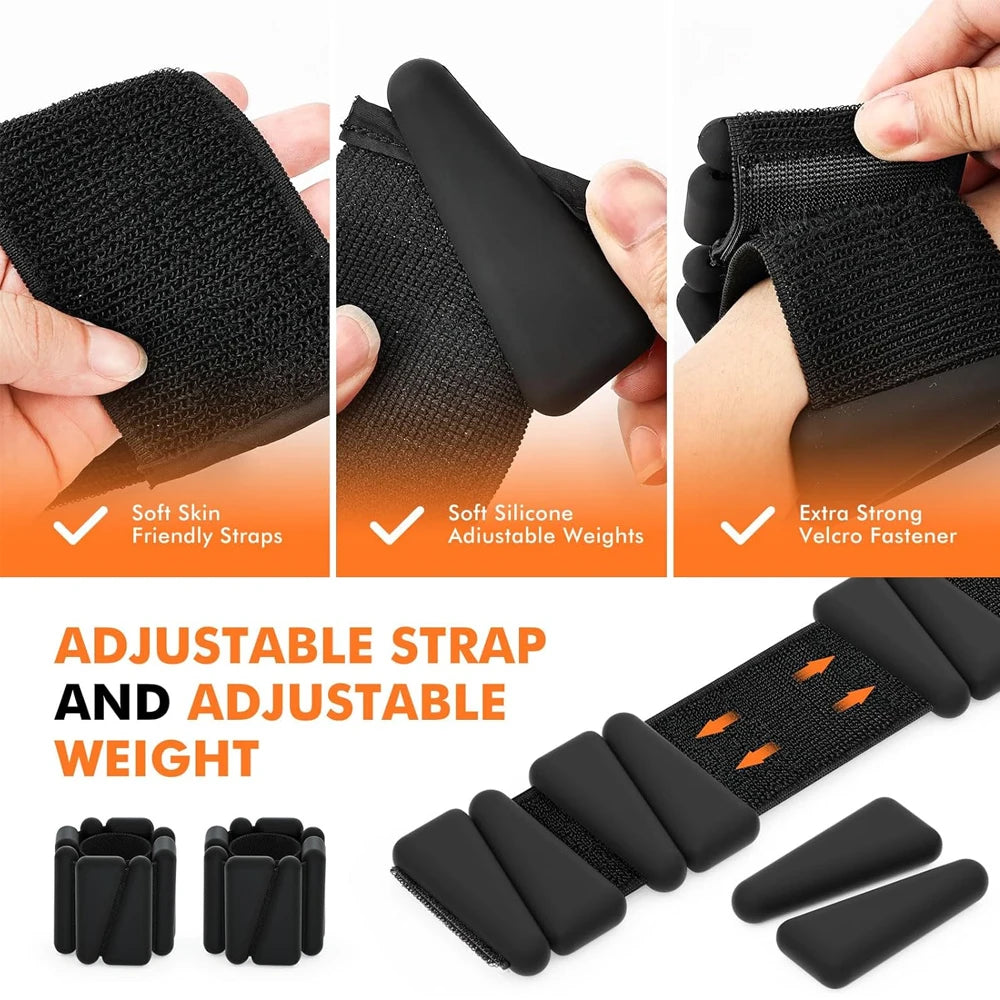 1Pair 2-4lbs Adjustable Wrist Ankle Weights - Silicone Strength