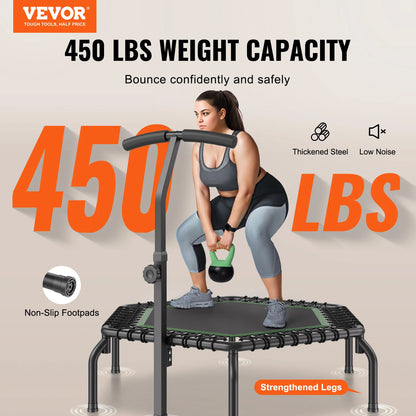 Mini Trampoline 54.5Inch w/ 3 Levels Height Adjustable Foam Handle