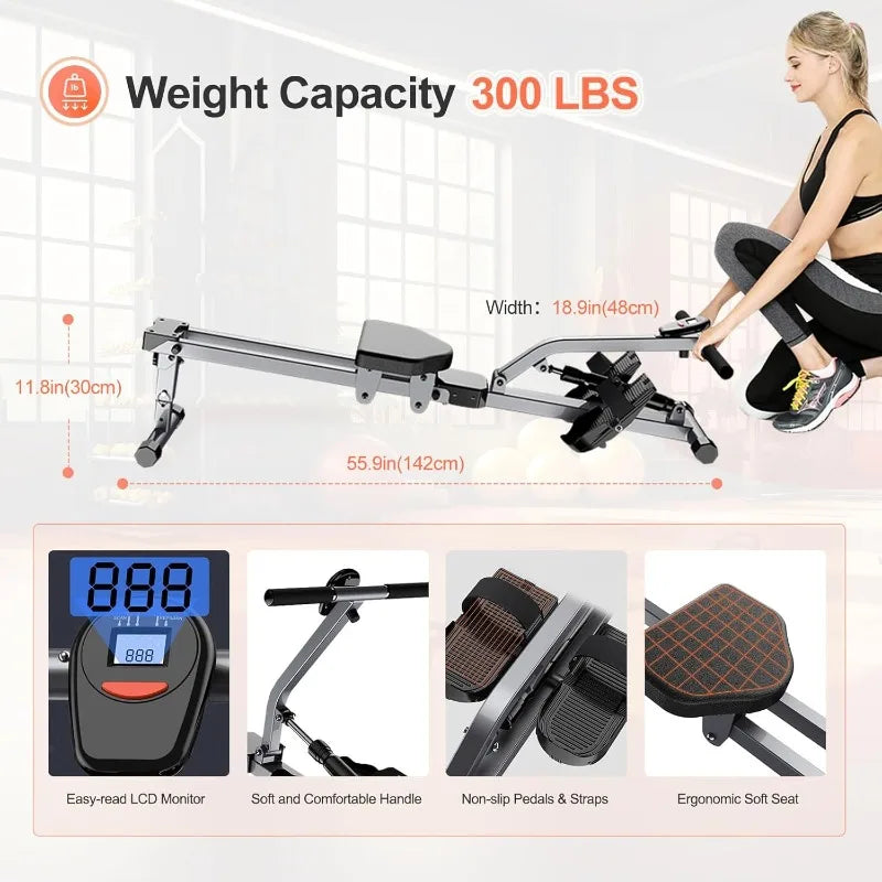Folding Rowing, Hydraulic Machine. 12 Levels of Adjustable Resistance