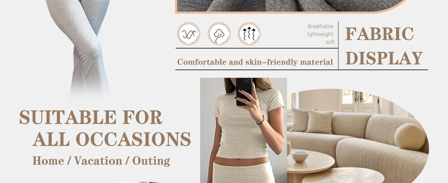 Women's two-piece sports leisure yoga set, short-sleeved cuffed flared trousers, short-sleeved top sports set