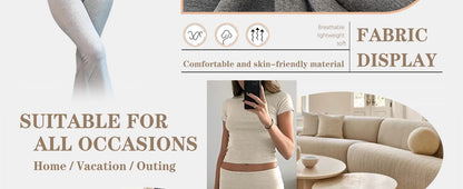 Women's two-piece sports leisure yoga set, short-sleeved cuffed flared trousers, short-sleeved top sports set