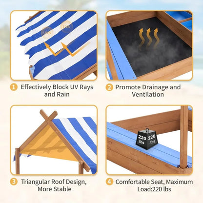 Large Wooden Sandbox with Roof, 49''