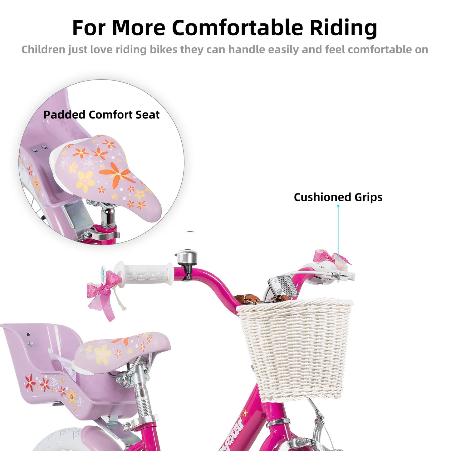 Bike for Girls Ages 2-9 Years Old, 12 14 16 18 Inch, with Training Wheels, Doll Seat, Streamers and Basket