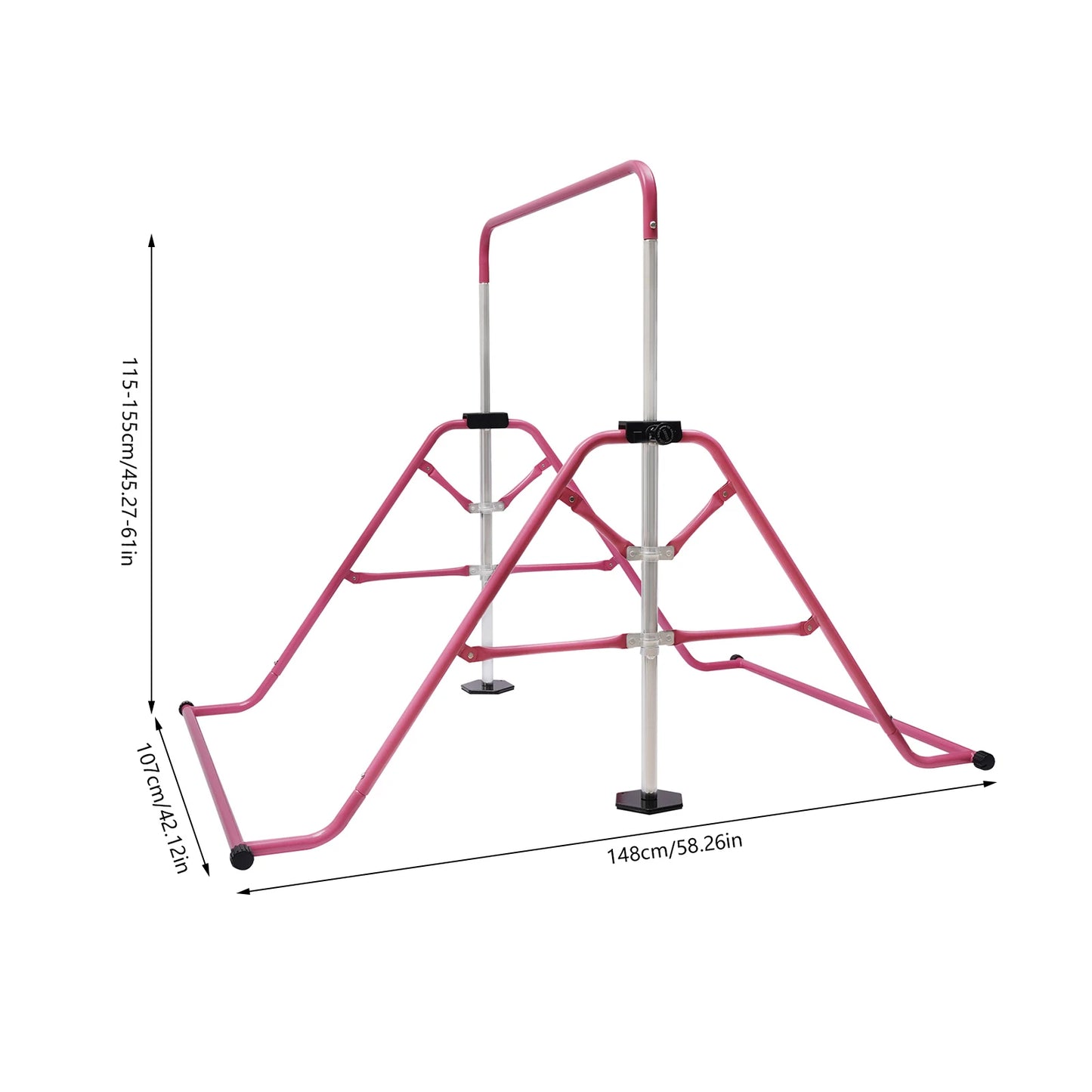Pink Gymnastics Monkey Bars Foldable 5 Adjustable Height