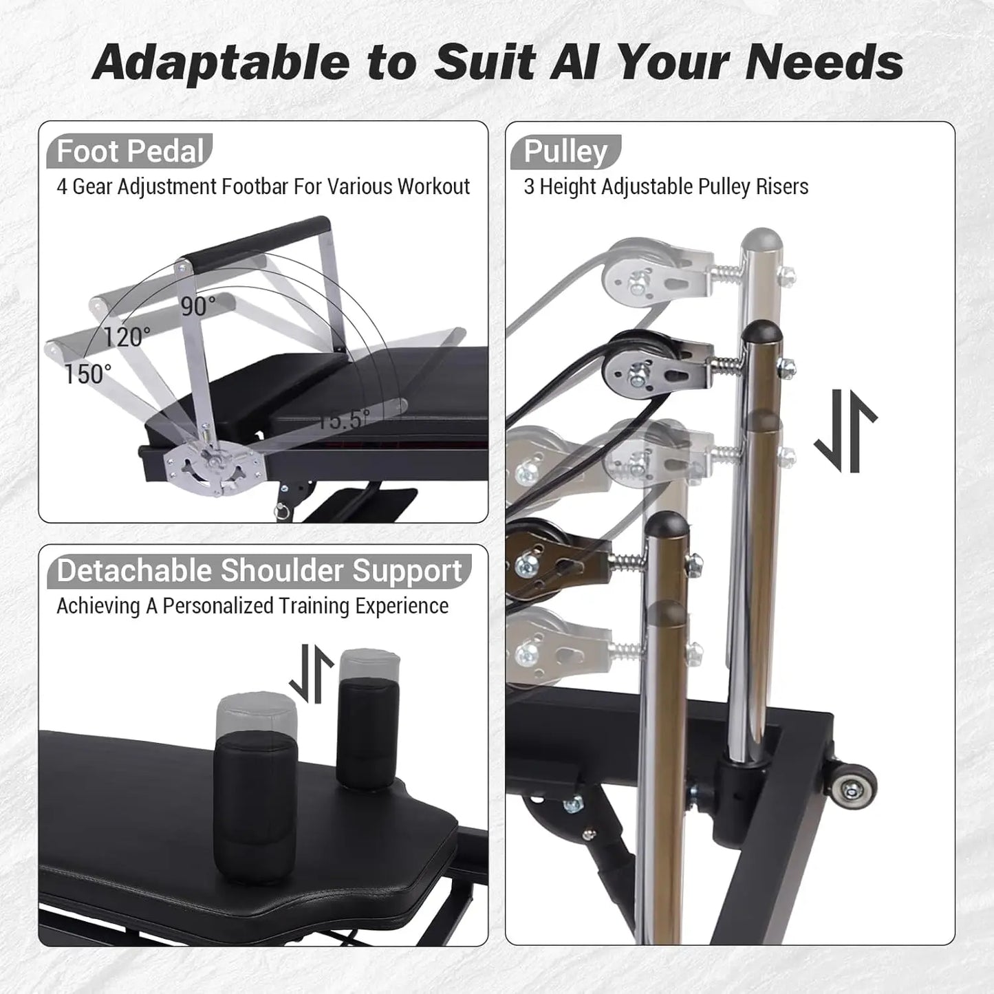 Foldable Reformer Pilates Machine with Adjustable Heights