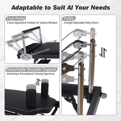 Foldable Reformer Pilates Machine with Adjustable Heights
